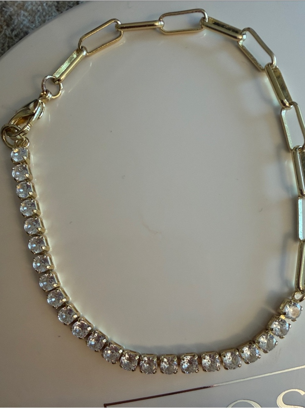 Elegant Gold tennis and paperclip chain Chain bracelet with czs. NWT - Picture 2 of 5